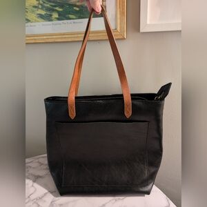 Madewell Black Transport Tote with Brown Straps Shoulder Bag Leather Purse